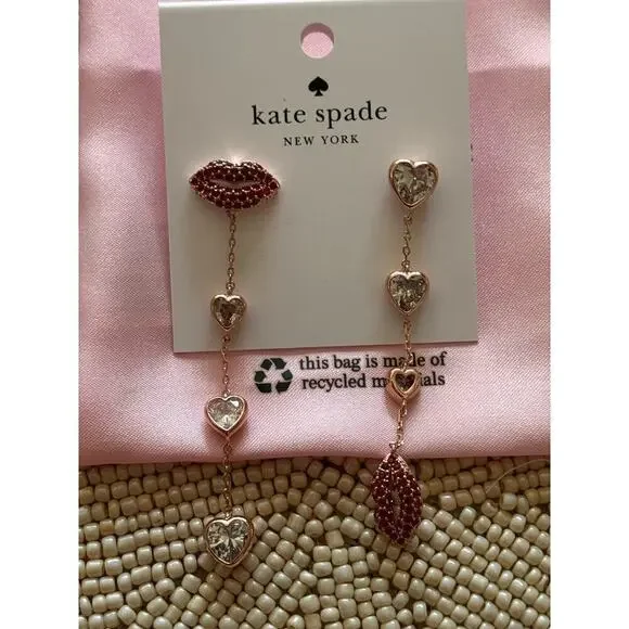 Kate Spade Kiss Kiss Long Rose Gold Earrings NWT - Picture 3 of 4